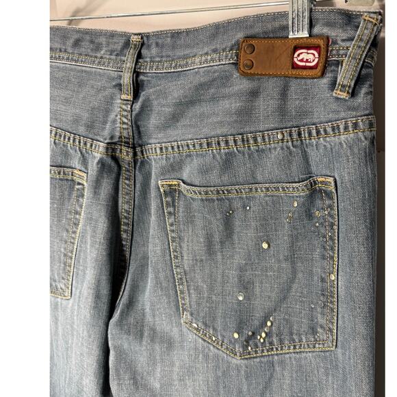 Ecko Unltd. Y2K Jeans Baggy Fit Distressed Dark Wash Skater Y2K Mens Size 36 - Picture 6 of 10